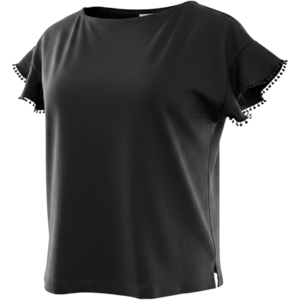 Ann Taylor Womens Black Flutter Sleeve Pom Pom Trim Boat Neck Knit Top Small